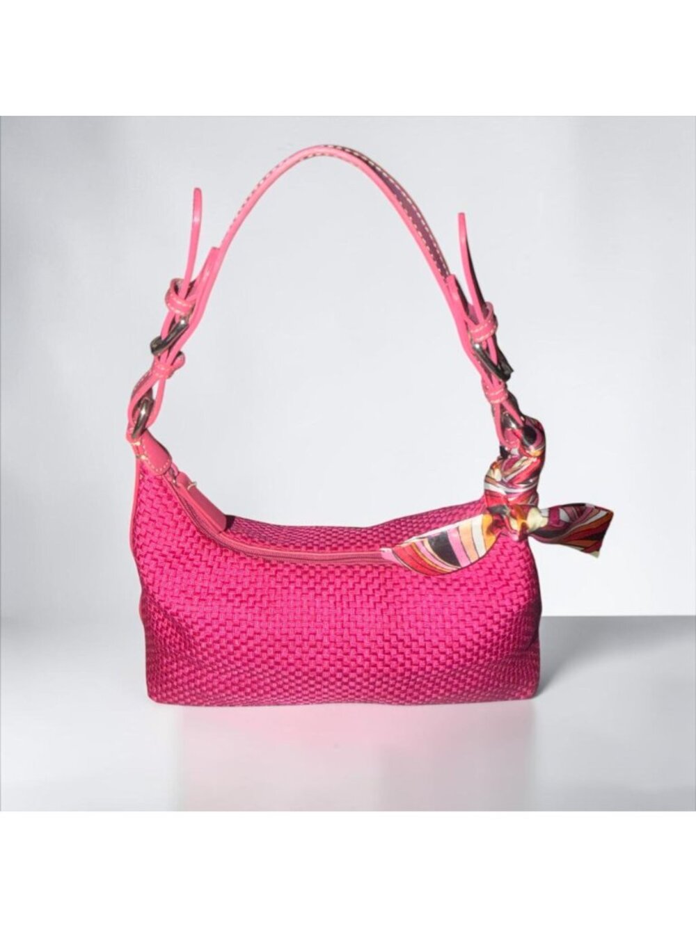 VTG The Sak Demi Shoulder Bag Hot Pink Woven Hobo Y2K Baguette Adjustable Strap - Picture 2 of 9